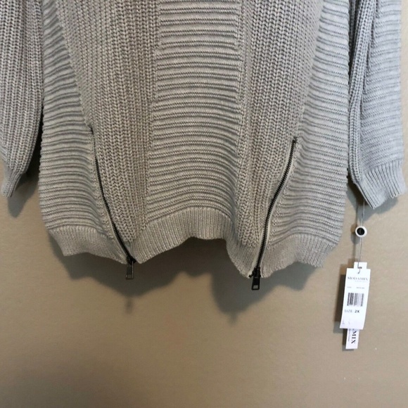 NWT Modamix Women's Gray Scoop Neck Zip Front Long Sleeve Sweater Plus Sizes - Picture 8 of 16